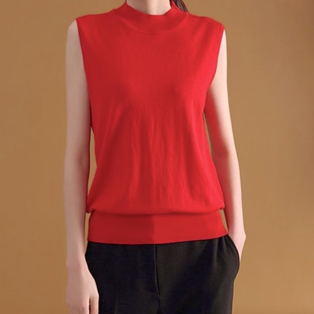 Vivid Red Banded-Hem Mock-Neck Tank Top Sweater Vest by Lavidence (Size S)